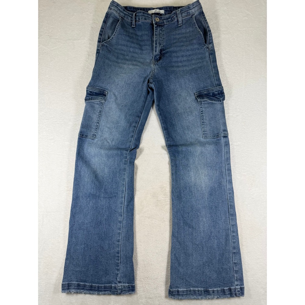 KanCan KC5504M Medium Wash Cargo Flare Jeans Raw Hem Size 9 28 W9